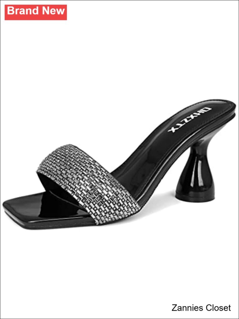 ✨ Rhinestone Kitten Heel Square Toe Slide Sandals